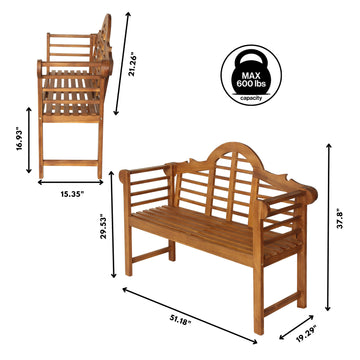 Lutyens Arched 600-Lbs Support Acacia Wood Outdoor Garden Patio Bench - JONATHAN Y